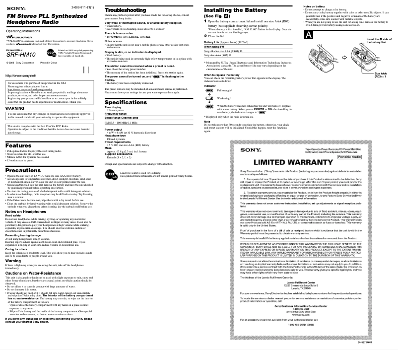 Imagen de la primera página del manual del dispositivo SRF-HM10
