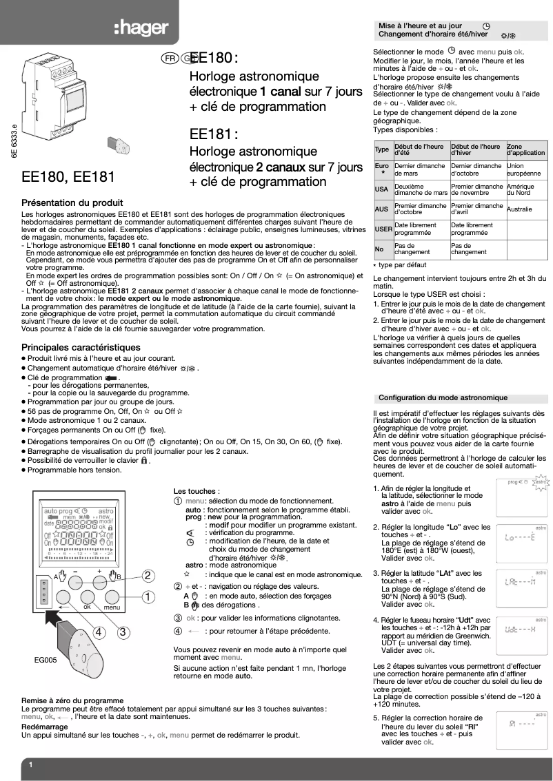 Página 1 del manual Manual de usuario Hager EE180