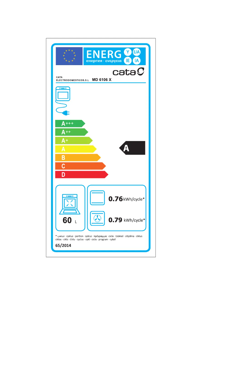 Página 1 del manual Etiqueta energética CATA MD 6106 X