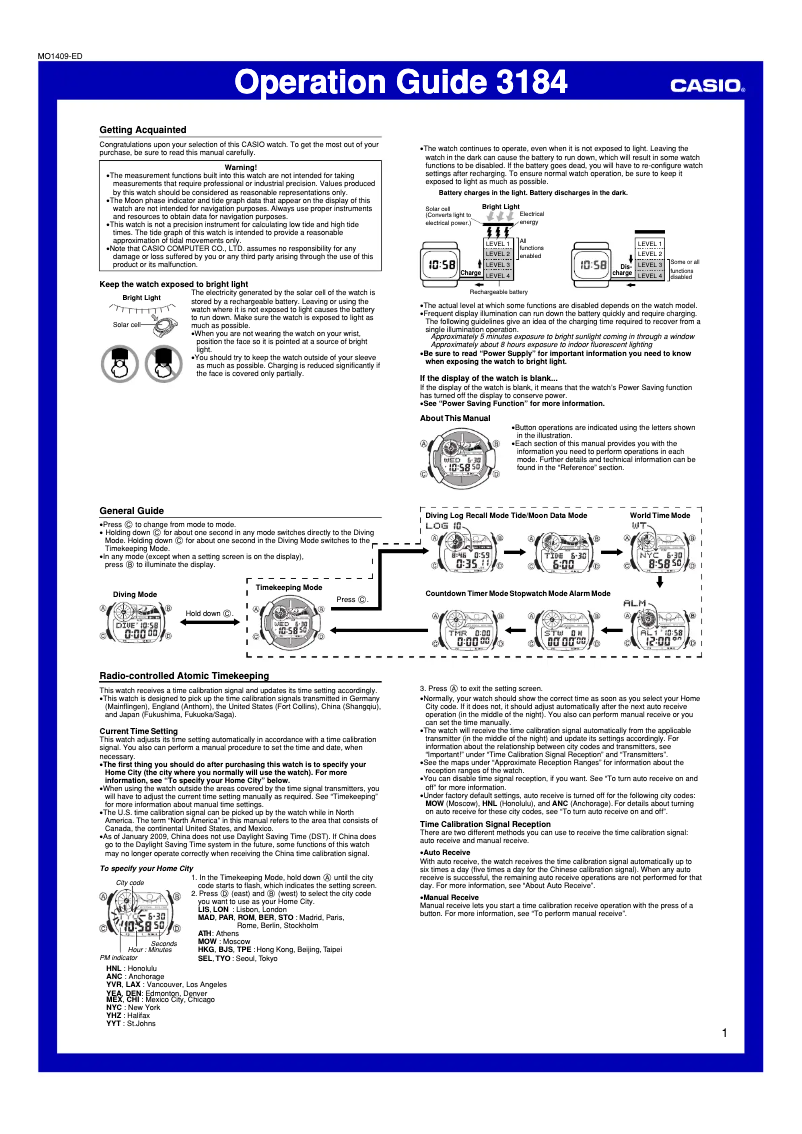 Página 1 del manual Manual de usuario Casio G-Shock GWF-1035F-1DR