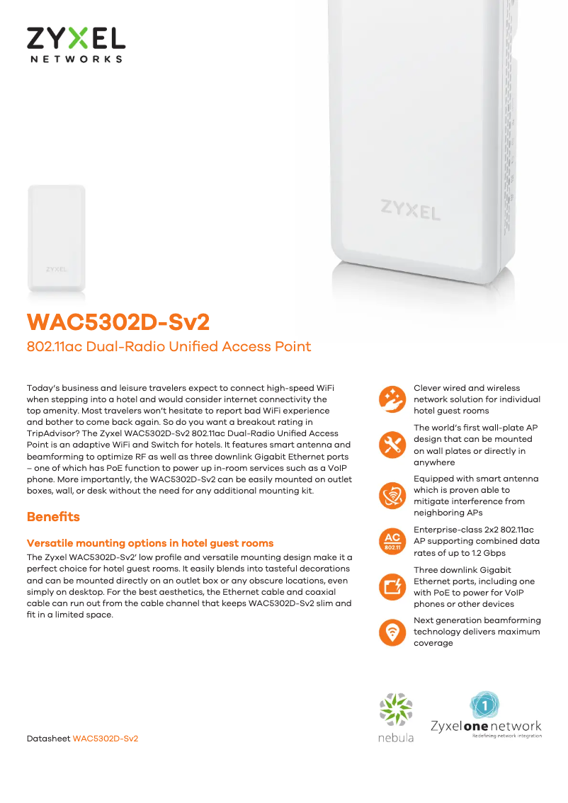 Página 1 del manual Ficha técnica ZyXEL WAC5302D-Sv2