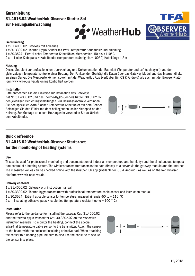 Imagen de la primera página del manual del dispositivo WeatherHub Observer 31.4016.02