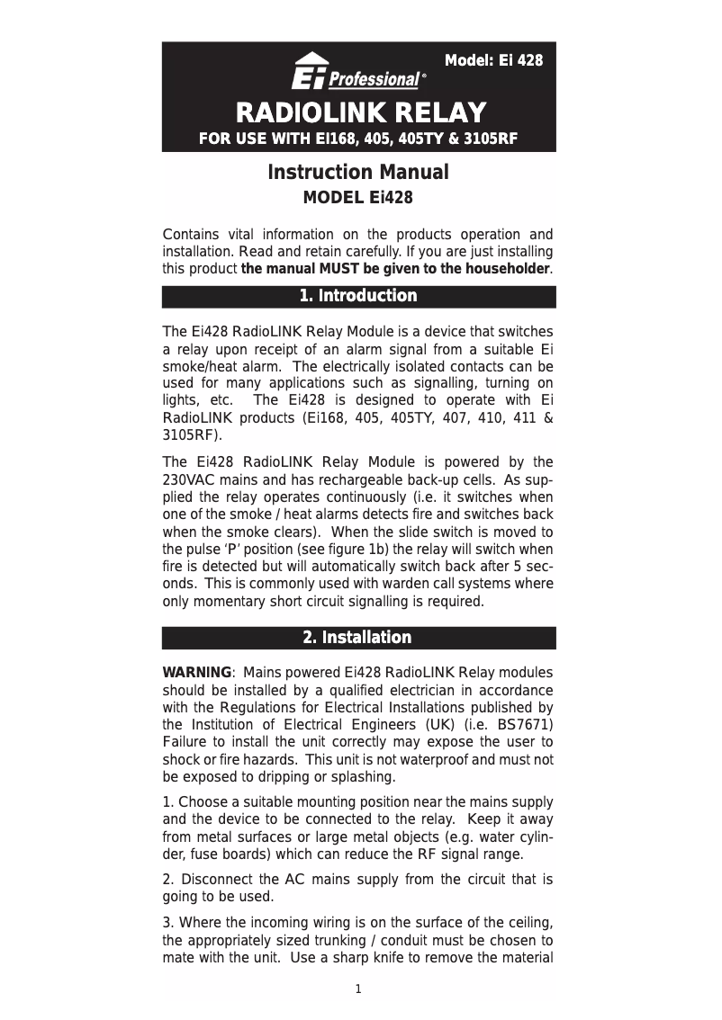 Imagen de la primera página del manual del dispositivo Ei428RF