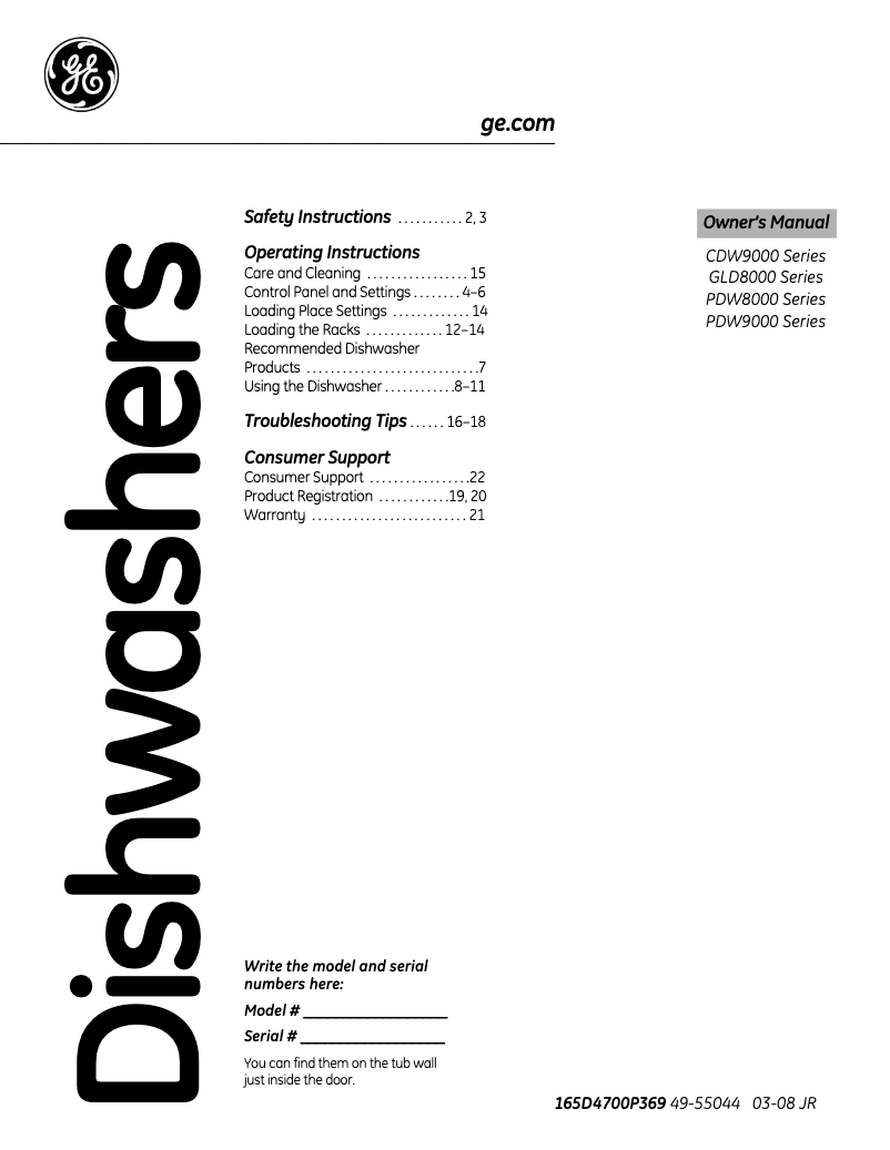 Imagen de la primera página del manual del dispositivo GLD8700NWW