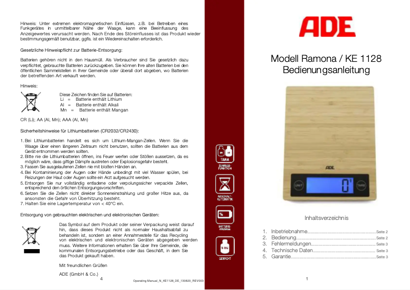 Imagen de la primera página del manual del dispositivo Ramona KE 1128