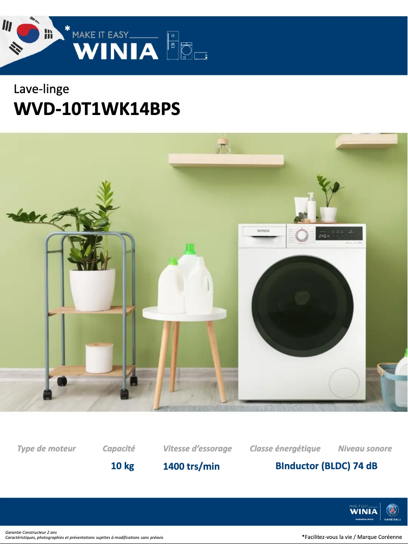 Página 1 del manual Ficha técnica Winia WVD-10T1WK14BPS