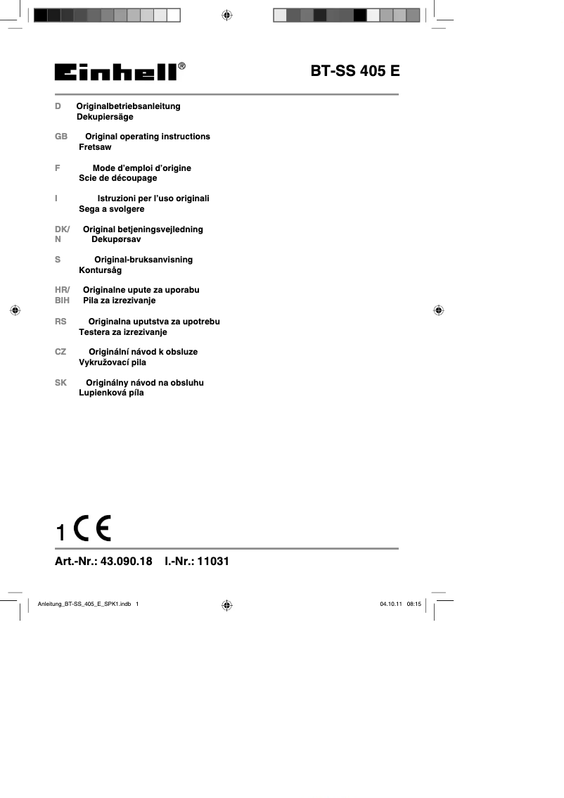 Página 1 del manual Manual de usuario Einhell BT-SS 405 E