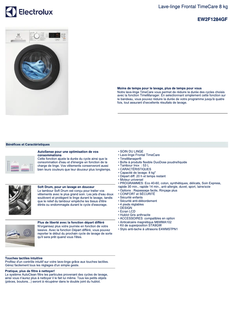 Página 1 del manual Ficha técnica Electrolux EW2F1284GF