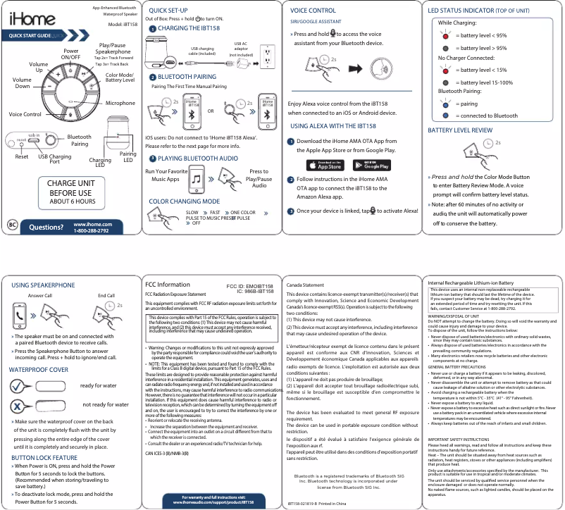Imagen de la primera página del manual del dispositivo iBT158