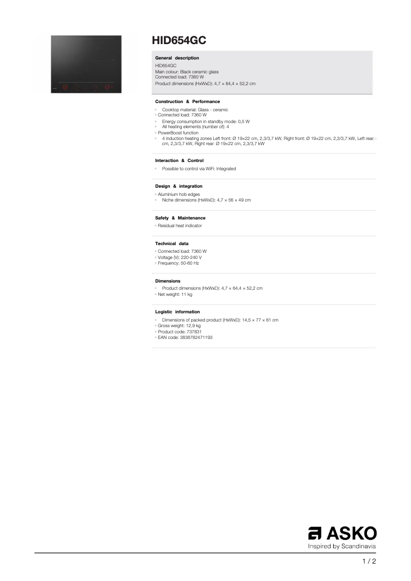 Imagen de la primera página del manual del dispositivo HID654GC