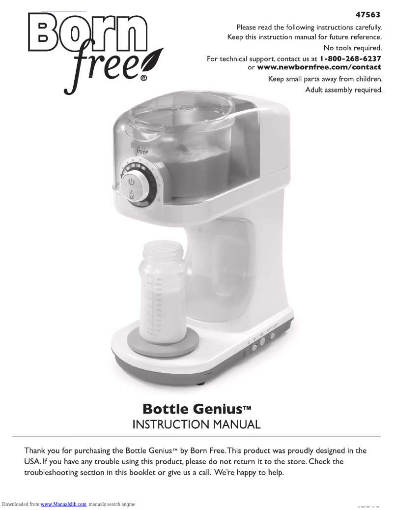 Imagen de la primera página del manual del dispositivo Bottle Genius