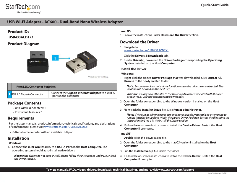 Página nº 1 - Manual de usuario StarTech.com USB433ACD1X1