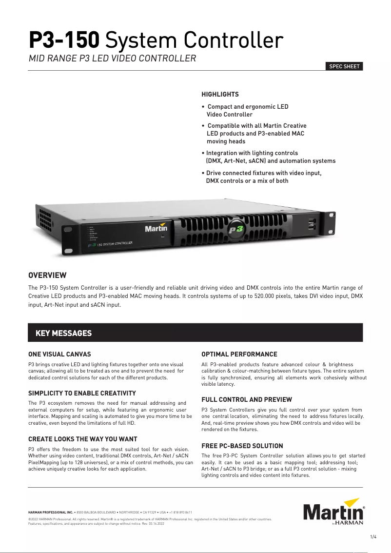 Página 1 del manual Ficha técnica Martin P3-150