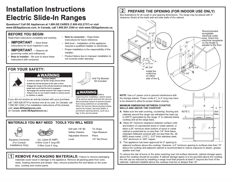 Página 1 del manual Guía de instalación GE JB750SJSS