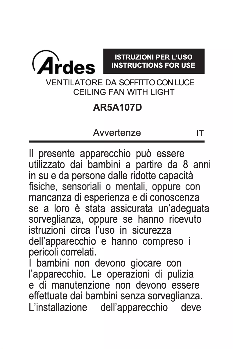 Imagen de la primera página del manual del dispositivo AR5A107D