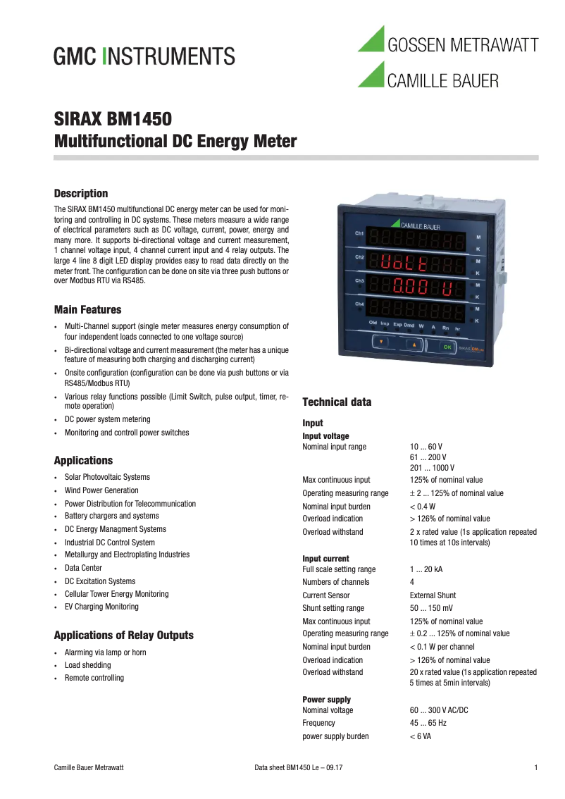 Página nº 1 - Ficha técnica Camille Bauer SIRAX BM1450
