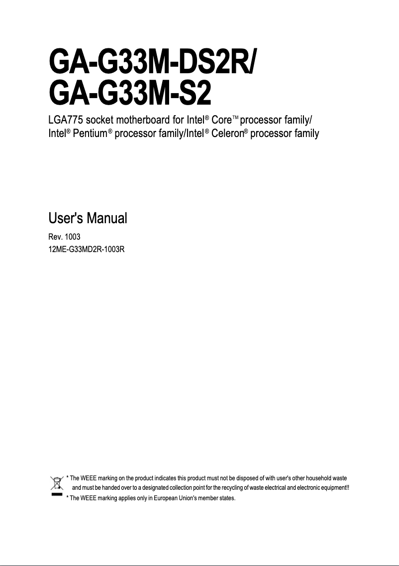 Imagen de la primera página del manual del dispositivo GA-G33M-S2