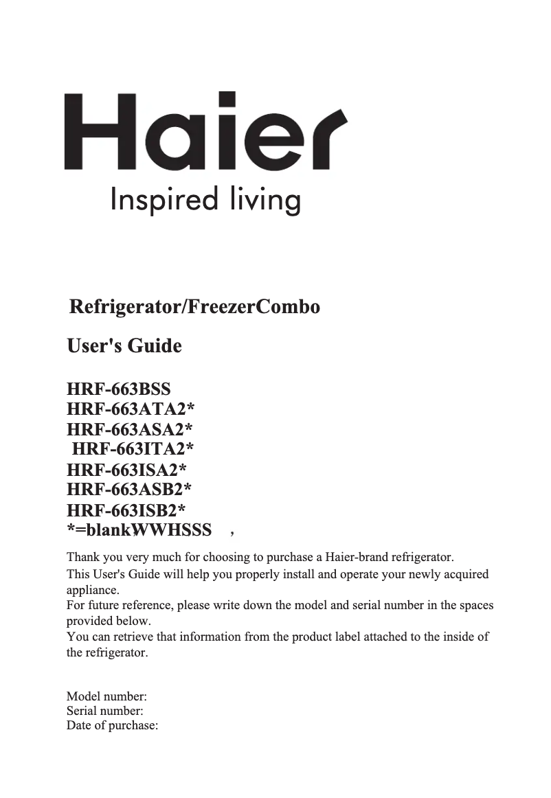 Imagen de la primera página del manual del dispositivo HRF-663ISA