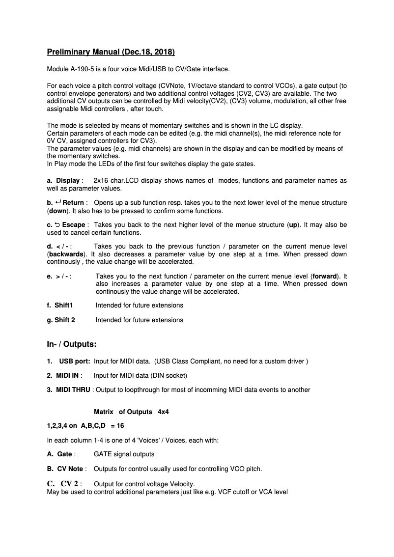 Imagen de la primera página del manual del dispositivo A-190-5