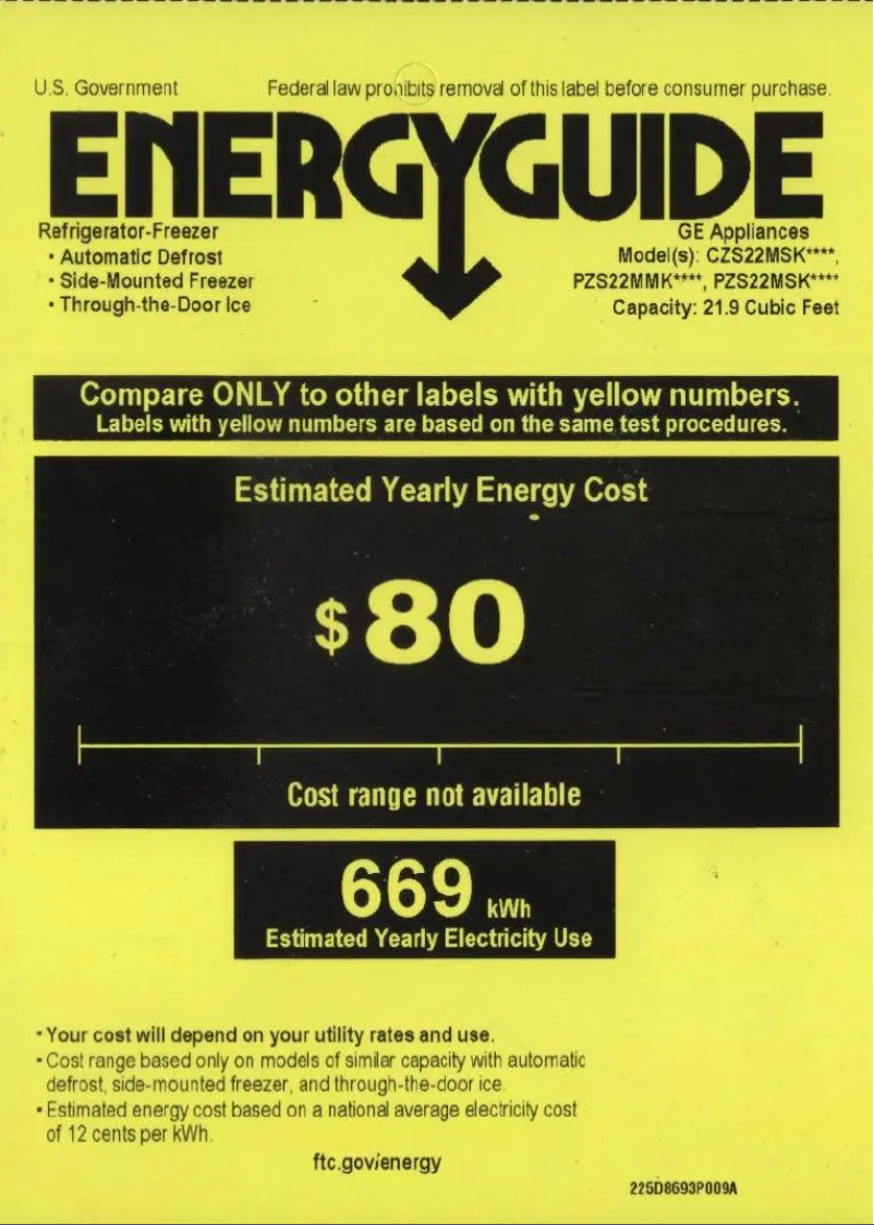 Página 1 del manual Etiqueta energética GE PZS22MSKSS