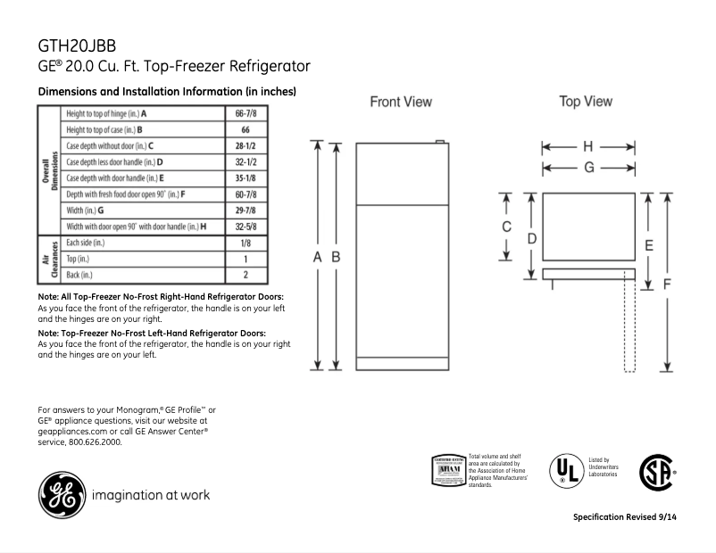 Imagen de la primera página del manual del dispositivo GTH20JBBWW