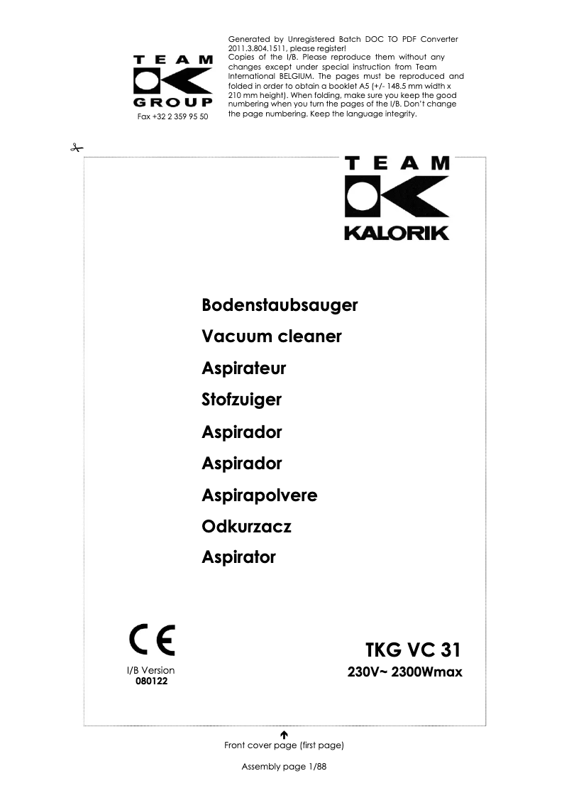 Página nº 1 - Manual de usuario Kalorik TKG VC 31