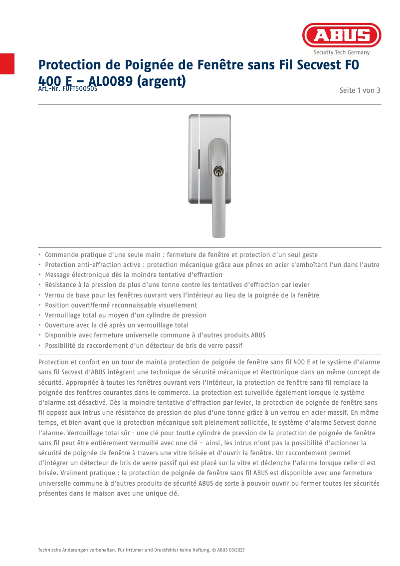 Imagen de la primera página del manual del dispositivo FUFT50050S