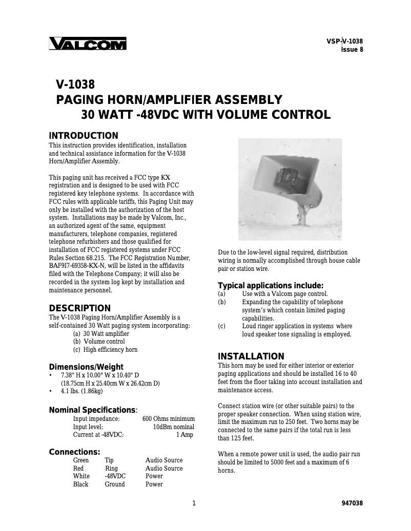 Página 1 del manual Manual de usuario Valcom V-1016