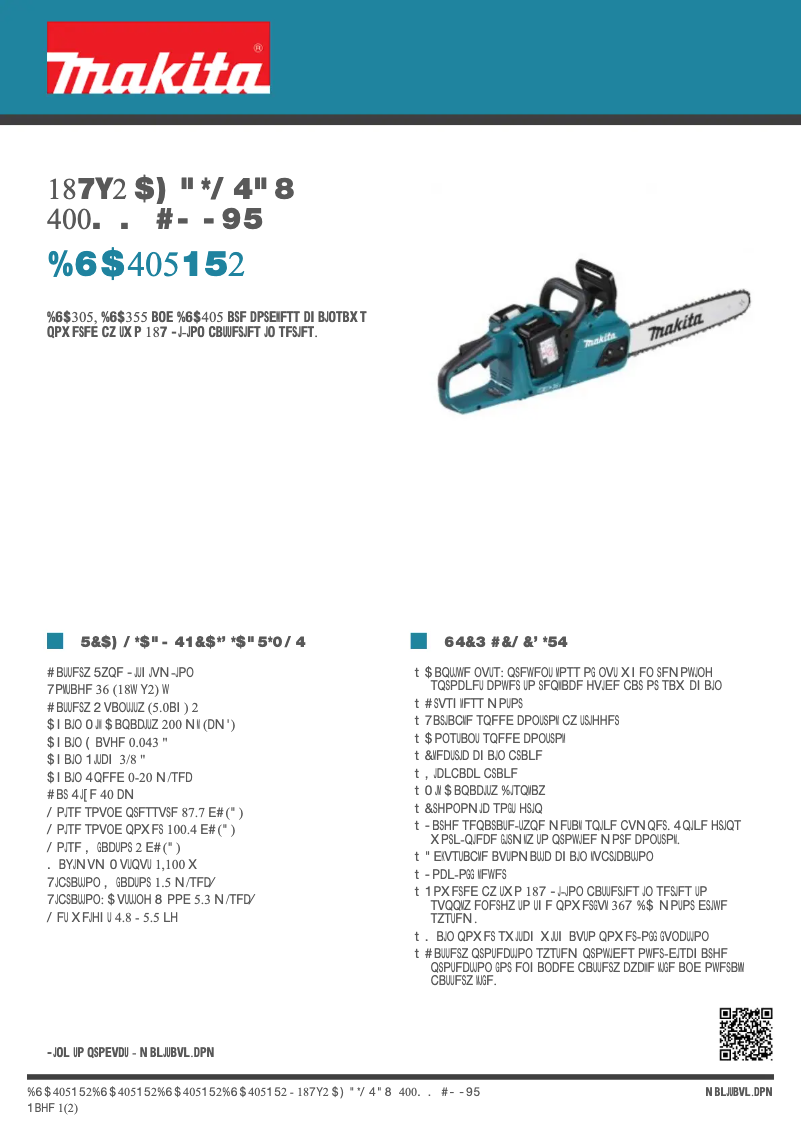Página 1 del manual Ficha técnica Makita DUC405PT2