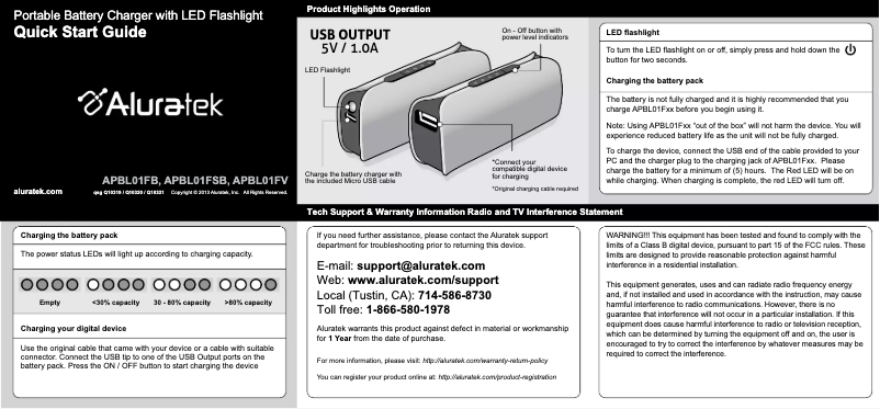 Página 1 del manual Manual de usuario Aluratek APBL01FB