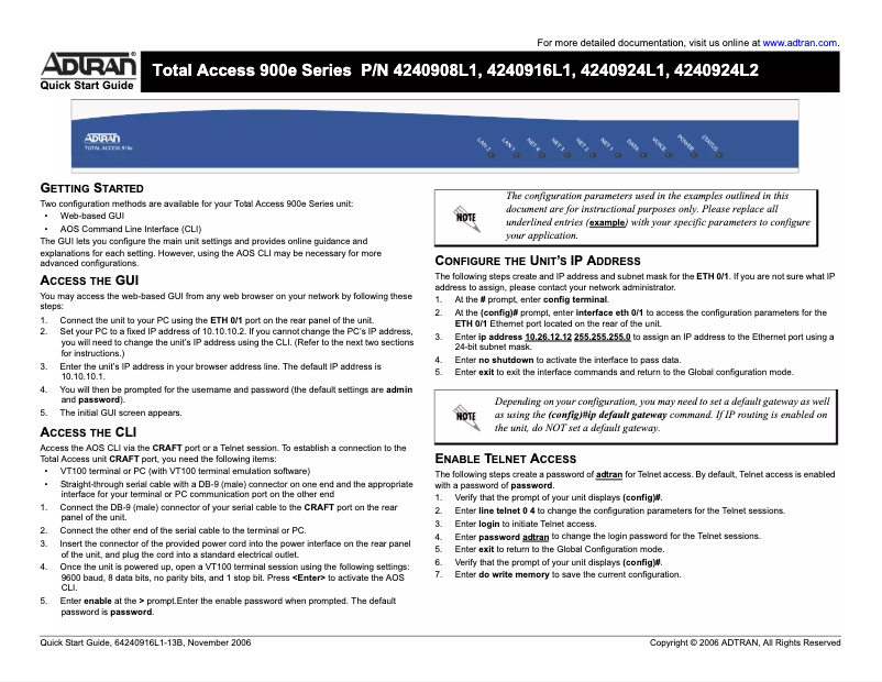 Imagen de la primera página del manual del dispositivo Total Access 908e
