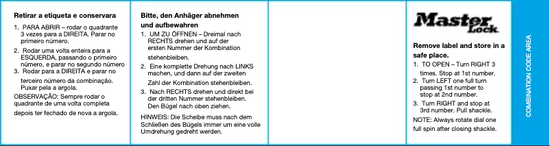 Página nº 1 - Manual de usuario Master Lock 1503EURD