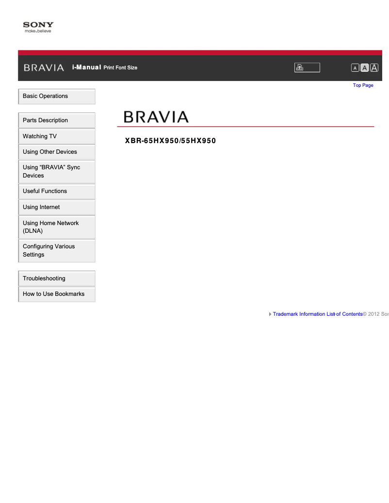 Imagen de la primera página del manual del dispositivo Bravia XBR-65HX950