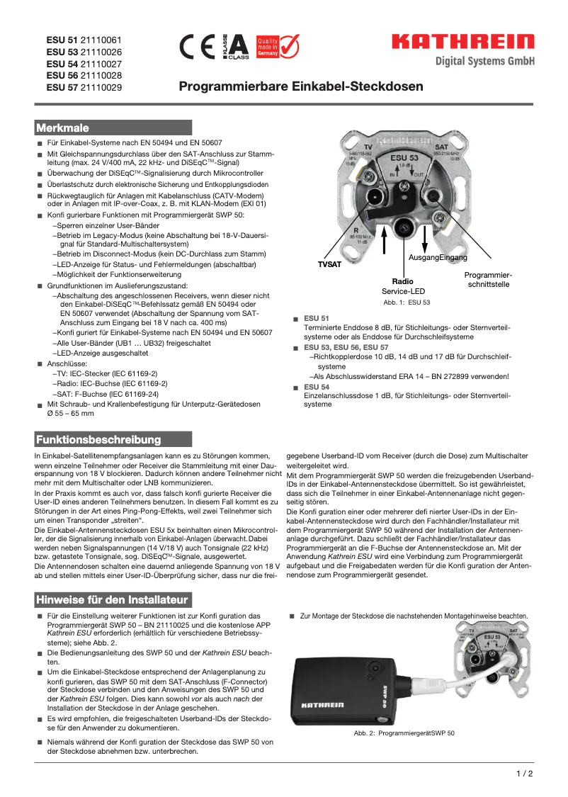 Página 1 del manual Ficha técnica Kathrein ESU 54