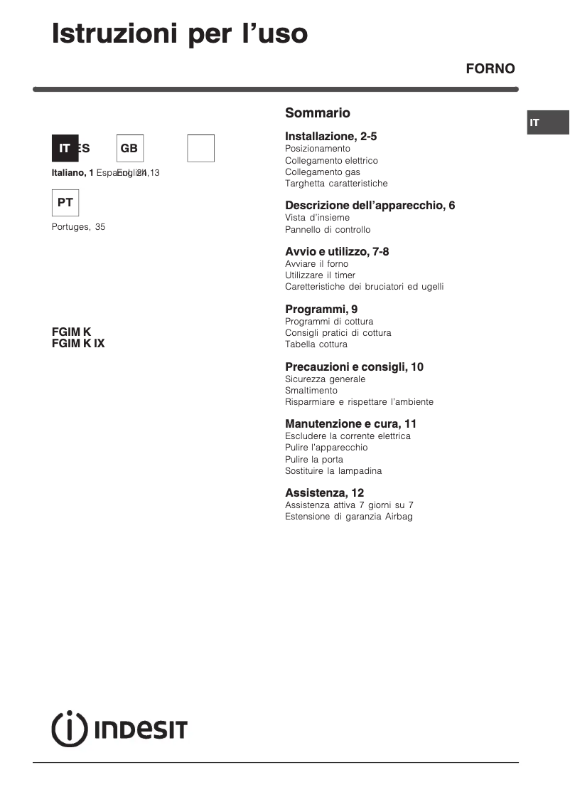 Imagen de la primera página del manual del dispositivo FGIM K IX