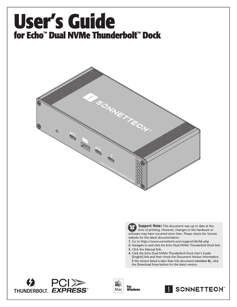 Imagen de la primera página del manual del dispositivo Echo Dual NVMe Thunderbolt Dock