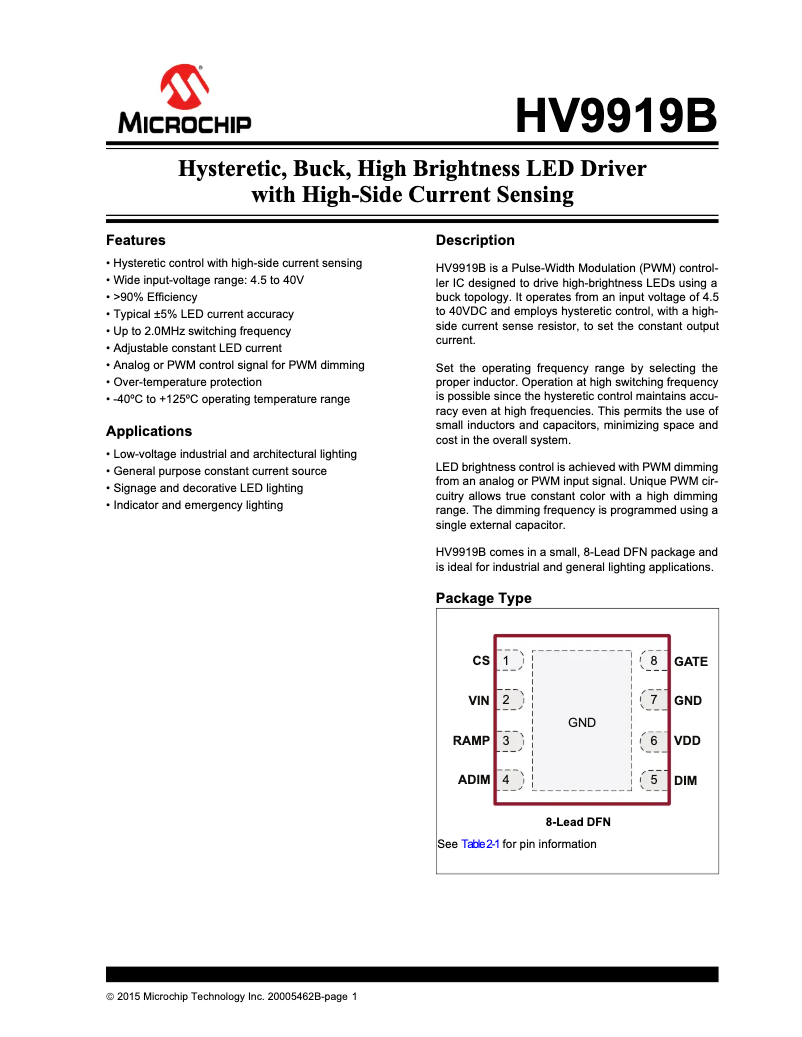 Imagen de la primera página del manual del dispositivo HV9919B
