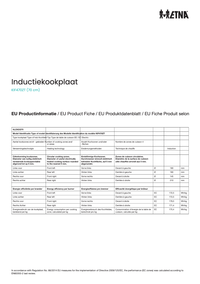 Página 1 del manual Ficha técnica Etna KIF470ZT