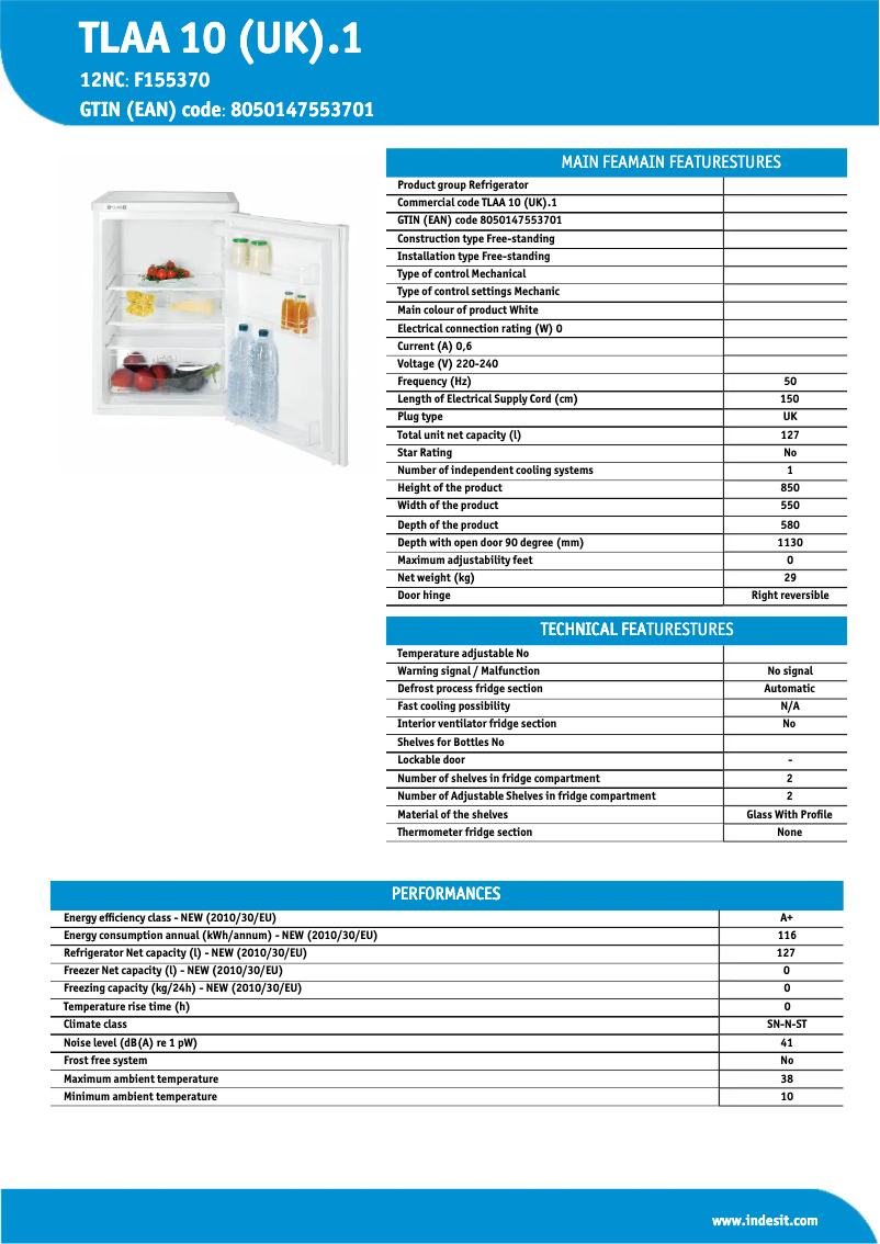 Página 1 del manual Manual de usuario Indesit TLAA 10 (UK).1