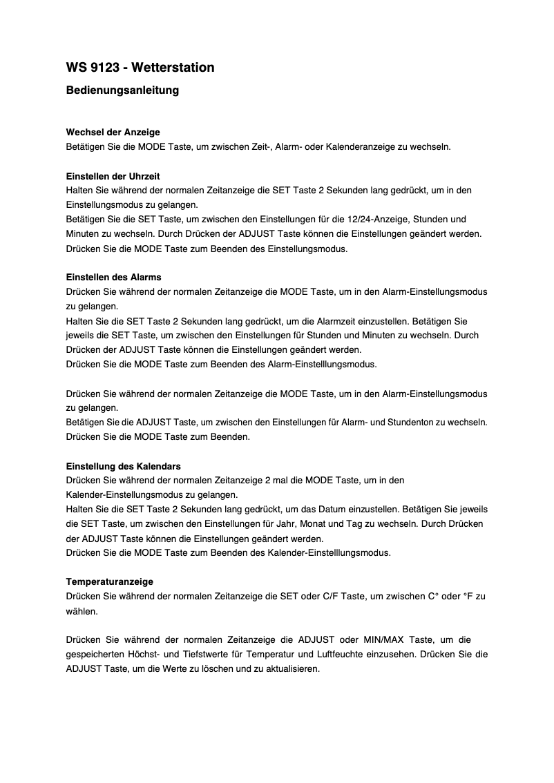 Página 1 del manual Manual de usuario Techno Line WS 9123