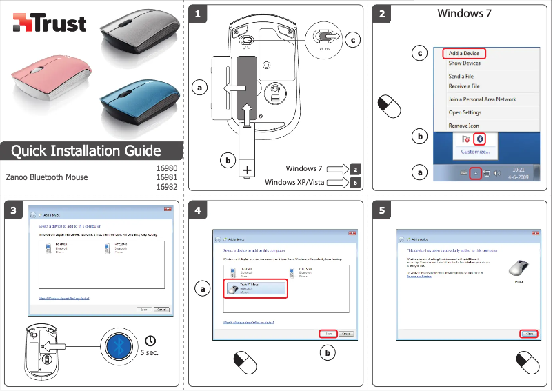 Imagen de la primera página del manual del dispositivo Zanoo Bluetooth Mouse
