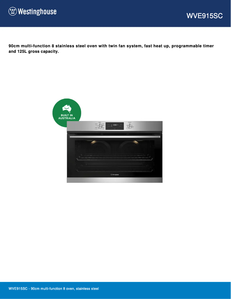 Página 1 del manual Ficha técnica Westinghouse WVE915SC