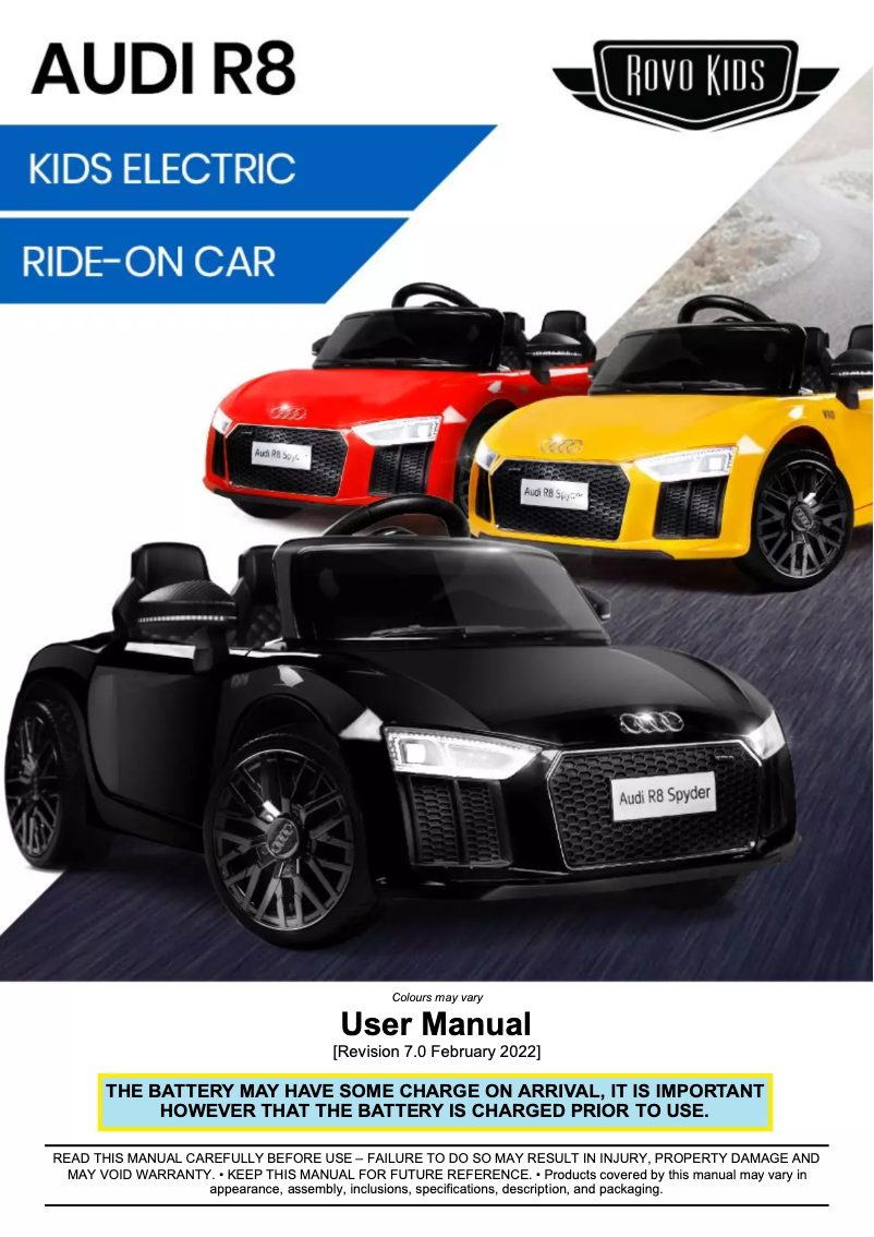 Imagen de la primera página del manual del dispositivo R8 Spyder