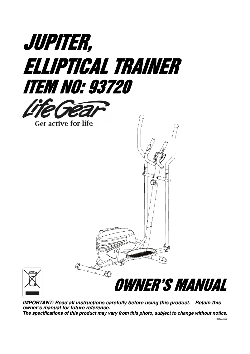 Imagen de la primera página del manual del dispositivo Jupiter Elliptical Trainer 93720