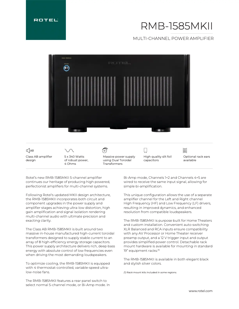 Página nº 1 - Ficha técnica Rotel RMB-1585MKII