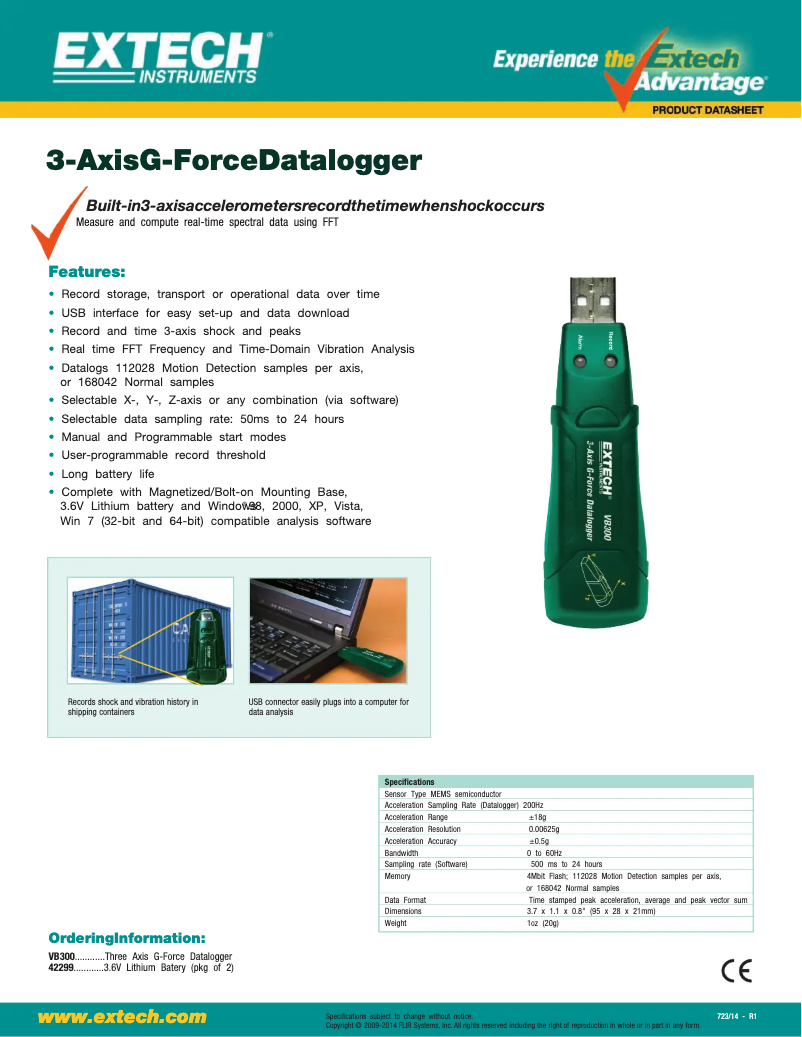 Página 1 del manual Ficha técnica Extech VB300