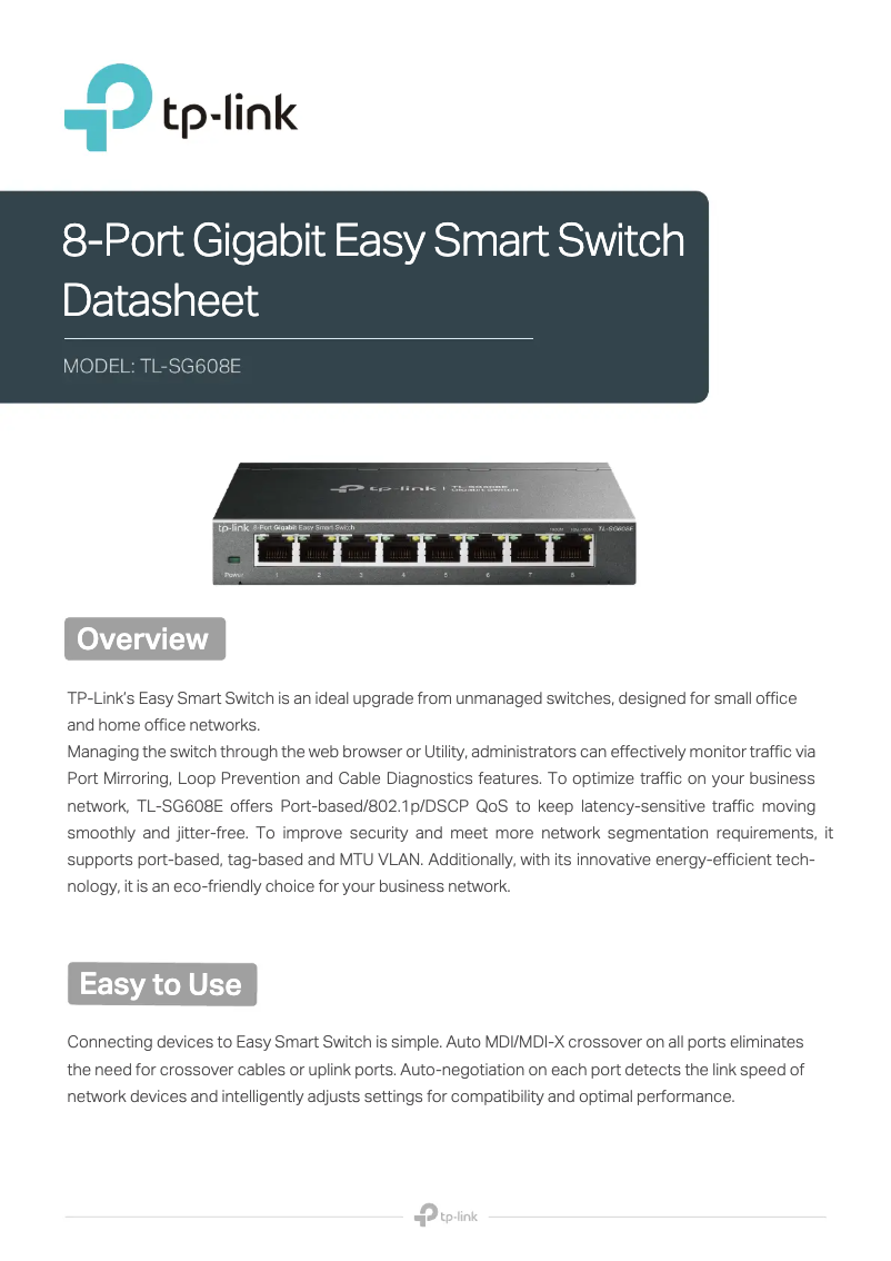 Imagen de la primera página del manual del dispositivo TL-SG608E