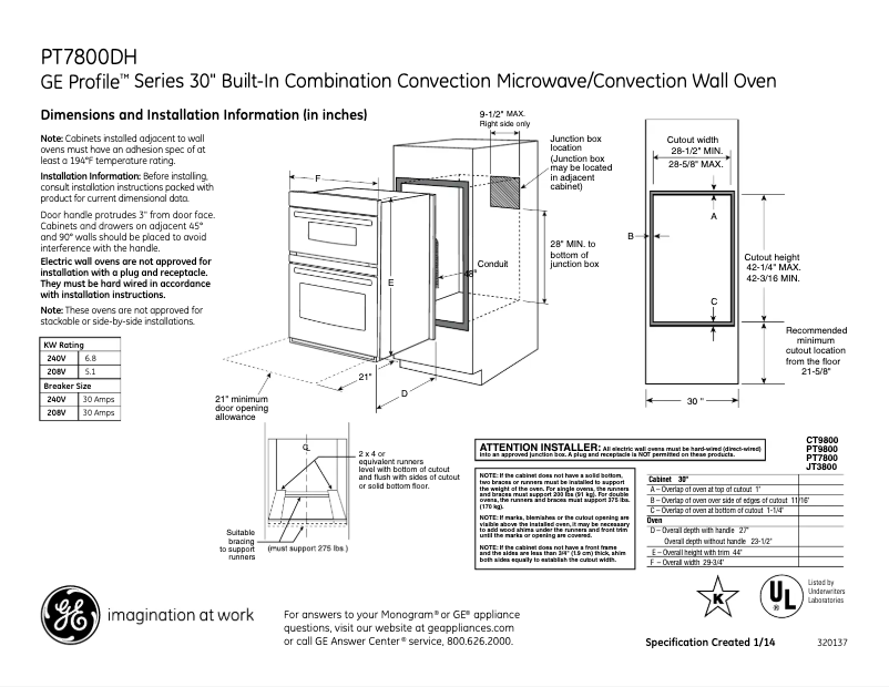 Página 1 del manual Ficha técnica GE Profile PT7800DHWW