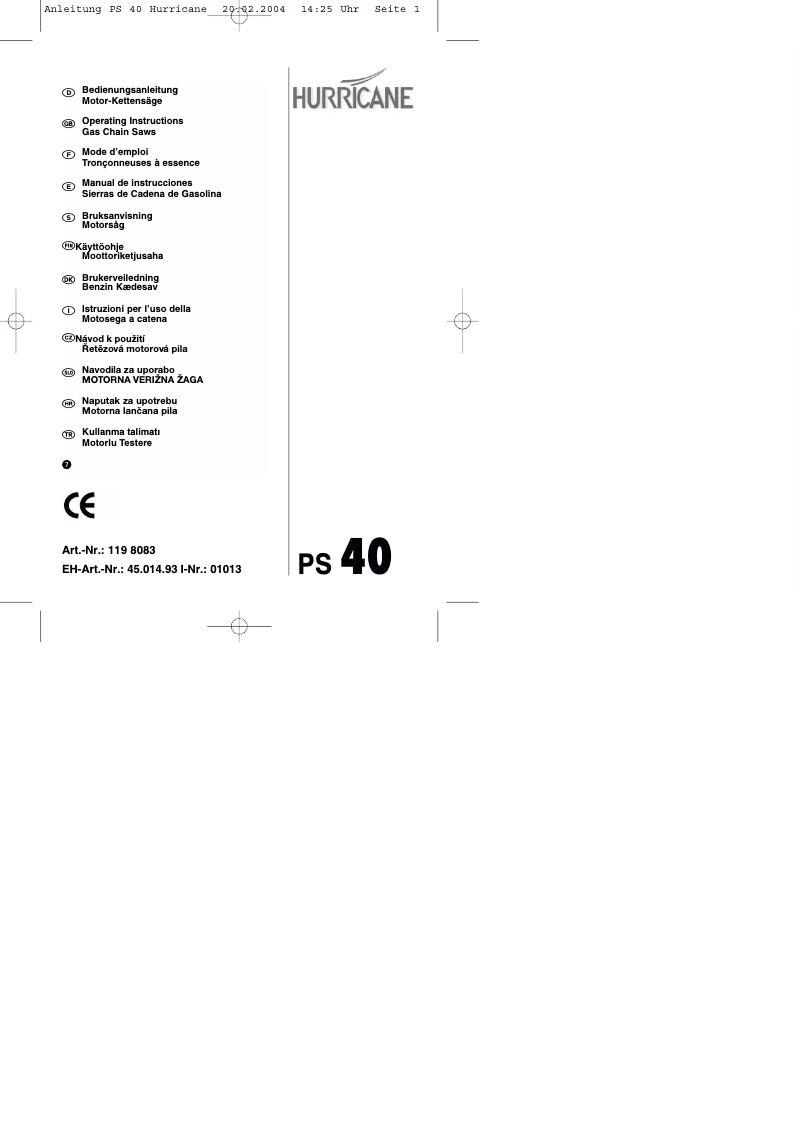 Imagen de la primera página del manual del dispositivo PS 40