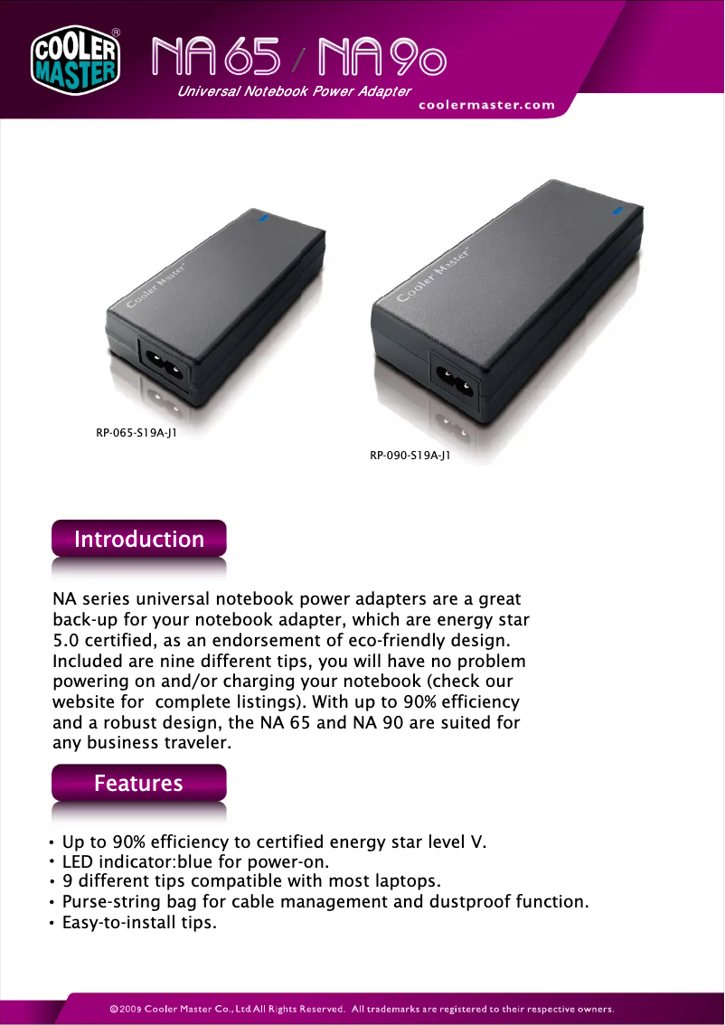 Página 1 del manual Ficha técnica Cooler Master NA 90